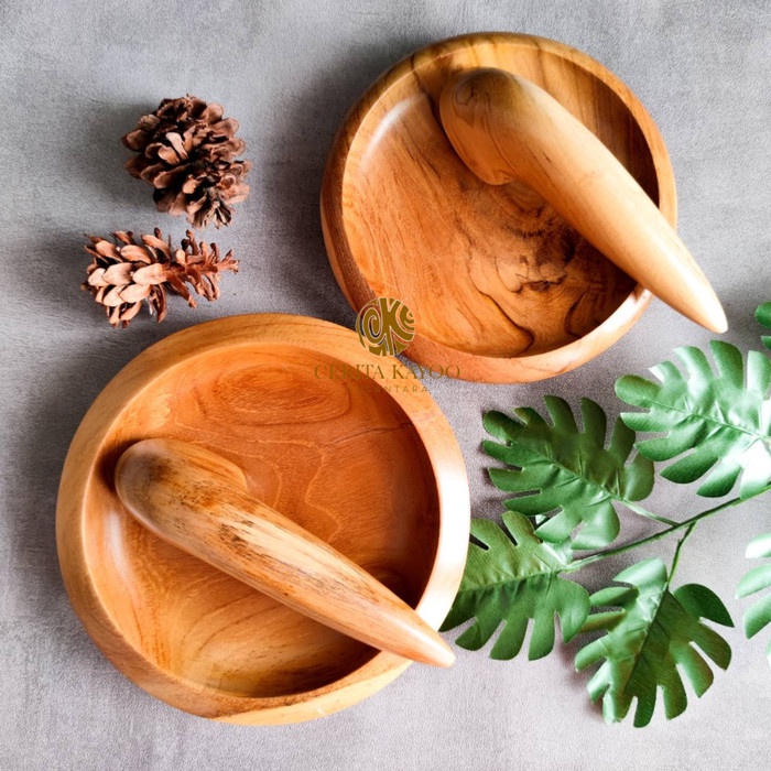 Terlaris Cobek Bulat Kayu Asli & Ulekan Kayu Cobek Kayu Ulekan Set