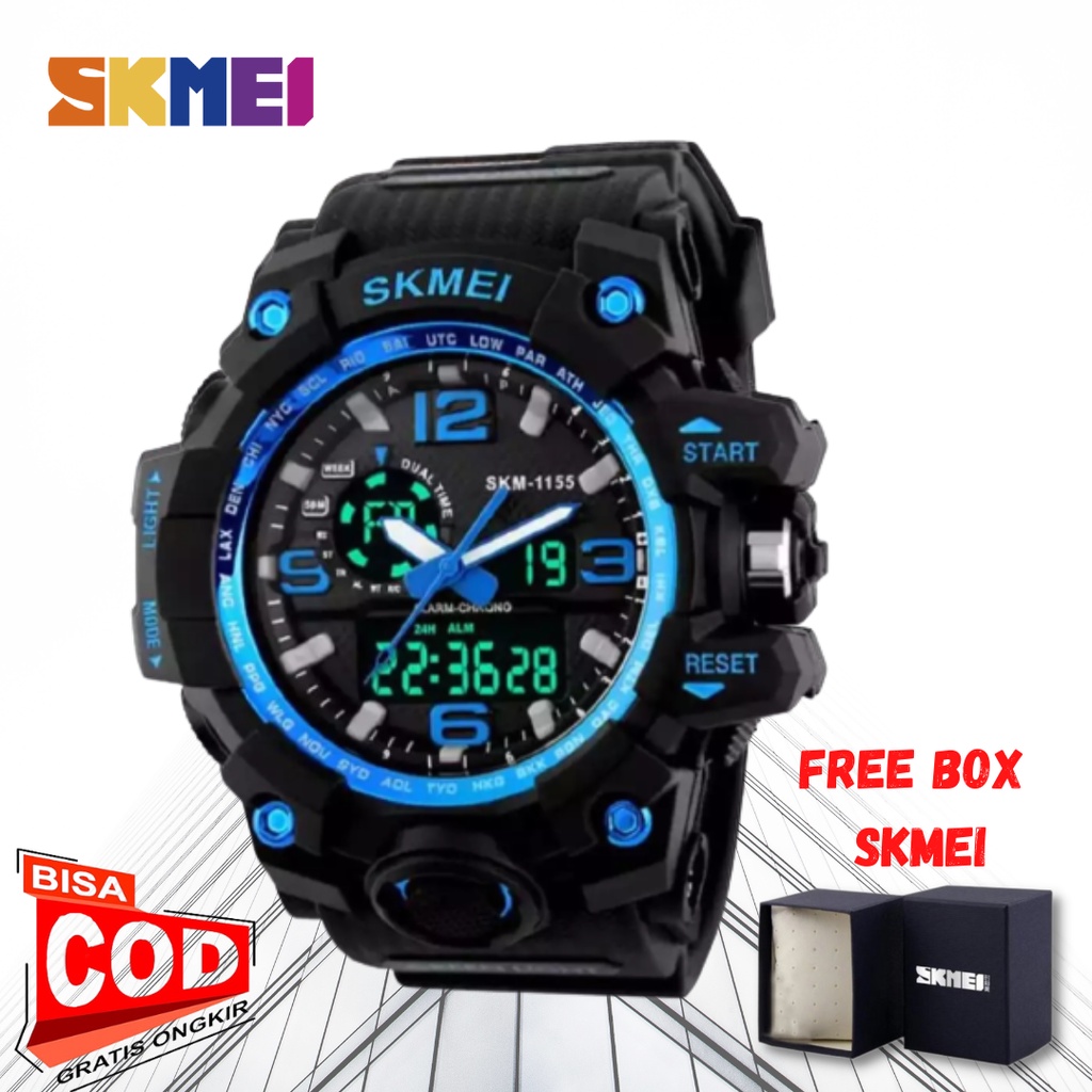 PROMO Jam Tangan Pria Digital Analog Sport SKMEI 1155 Tali Rubber Double Time