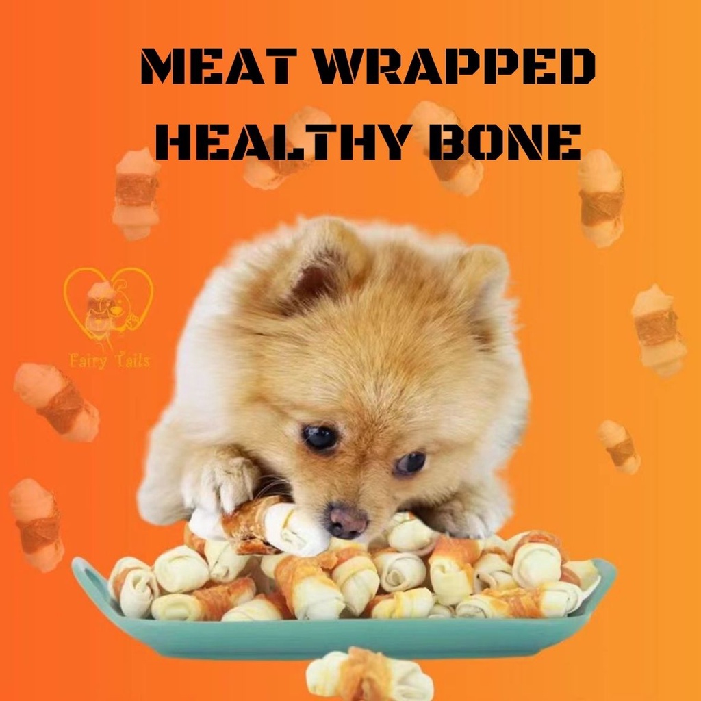 Snack Tulang dan Daging Cemilan Sehat Dental Stick Untuk Gigitan Anabul Anjing / Meat Wrapped Knotted Bone Chicken and Duck Cowhide Healthy Snack Treats