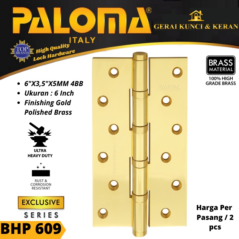 PALOMA BHP 609 BUTT HINGE ENGSEL PINTU BRASS 6&quot;X3,5&quot;X5MM 4BB  GOLD EMAS PB