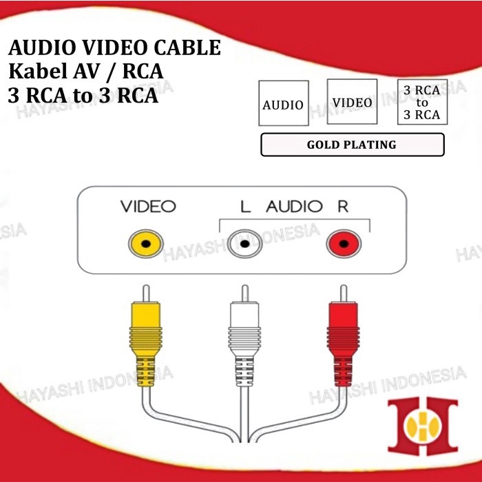 Kabel RCA DVD To TV 3-3 Jack Pin Cable AV Aux Audio Video High Qualty