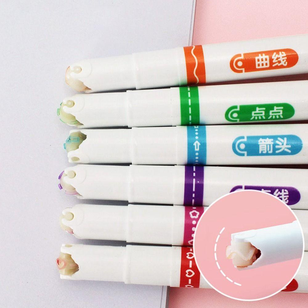 Nanas 6Pcs Curve Stabilo Pen Art Stationery Graffiti Curve Line Berbentuk Bunga Konstelasi Stabilo Banyak Bentuk