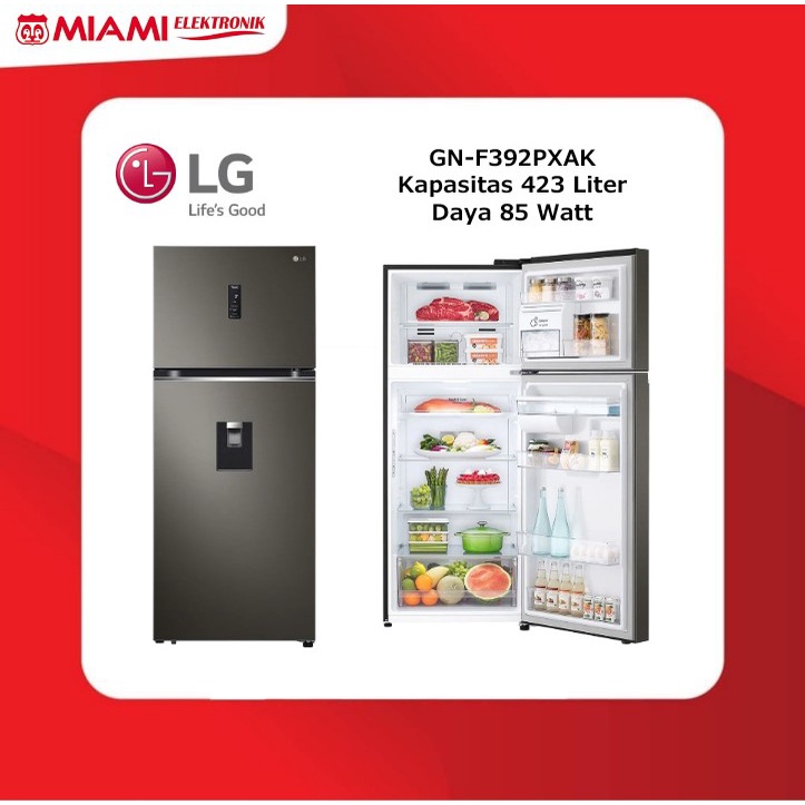 LG GN-F392PXAK / GNF392PXAK Kulkas 2 Pintu 423L Smart Inverter Compressor Auto Ice Maker &amp; Dispenser Air ThinQ™ WiFi