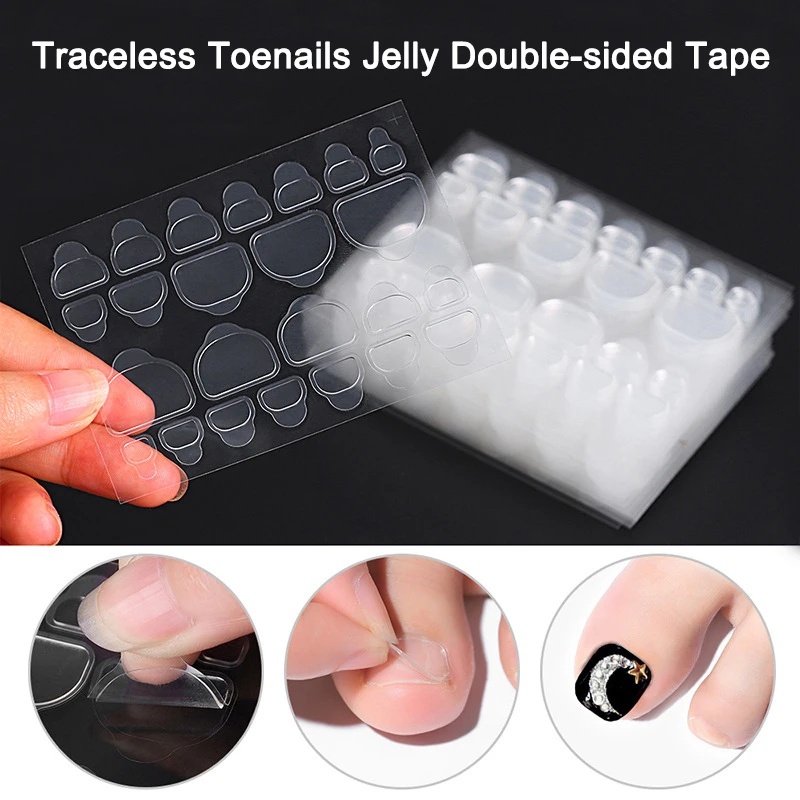 [Harga Grosir] Tips Kuku Palsu Palsu Seni Stiker 24 Pcs Kuku Palsu Dua Sisi Art Tape Perekat Lem Stiker Makeup Accesoires Alat DIY Tips Kuku Palsu Akrilik Manicure Gel