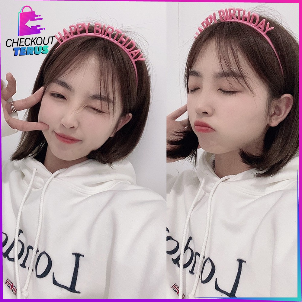 CT C787 Bando Happy Birthday Party Silver Anak Bahan Plastik Bendo Wanita Gold Heandband HBD Pesta Ulang Tahun Import