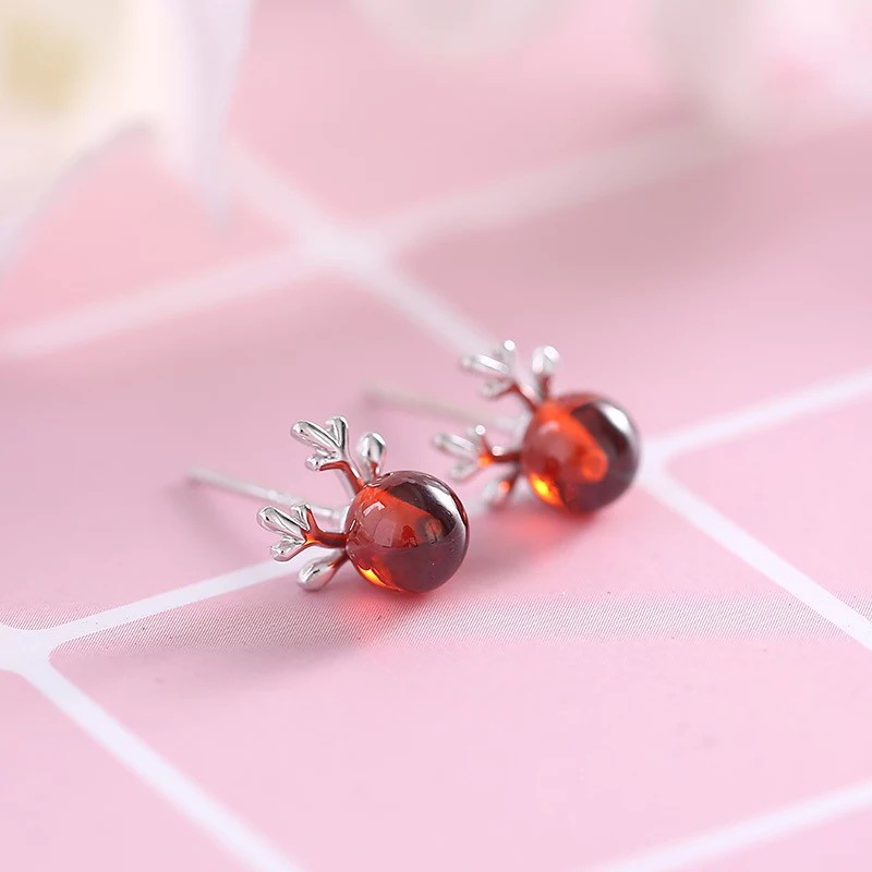 Anting Tusuk Motif Tanduk Rusa Warna Merah Delima Untuk Wanita | Anting Tusuk Model Bunga Peach Mekar Untuk Wanita | Anting Tusuk Model Simple Untuk Wanita | Anting Tusuk Hypoallergenic Anti Air / Pudar Untuk Wanita