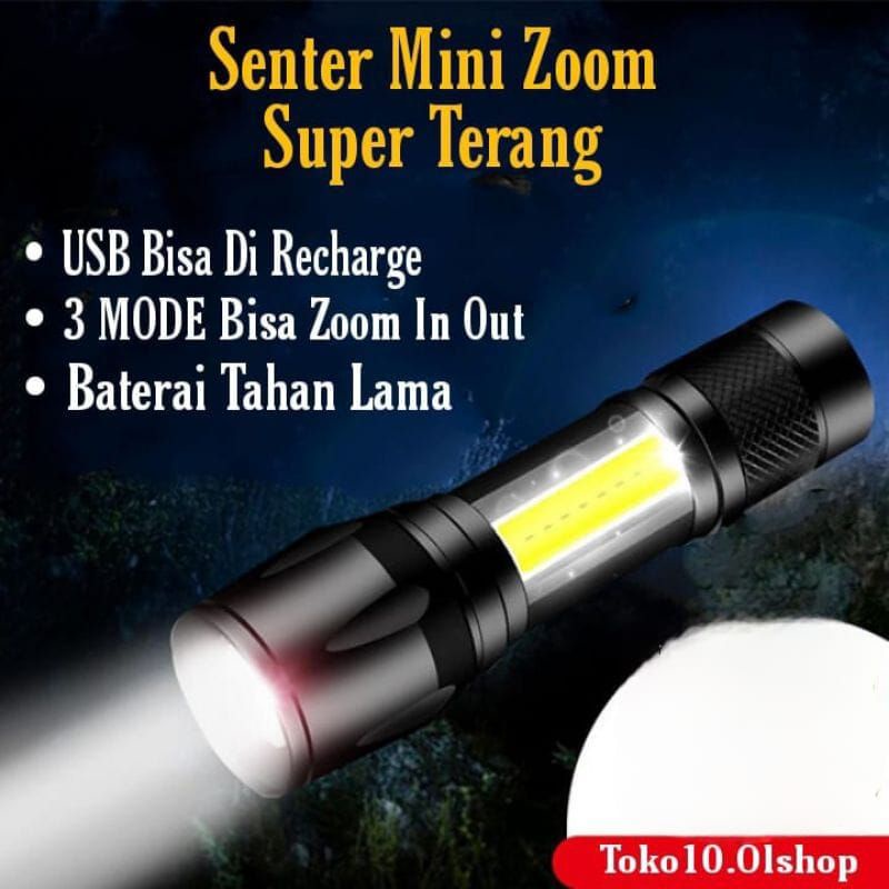 Senter Swat Senter Zoom COB led Super Terang Swat Police light Recharge⭐ Toko10⭐