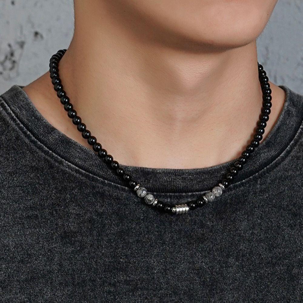 Mxbeauty Pria Manik Kalung Pesona Halus Klavikula Rantai Stainless Steel Aksesoris Pakaian Untaian Manik-Manik Sederhana Fashion Perhiasan