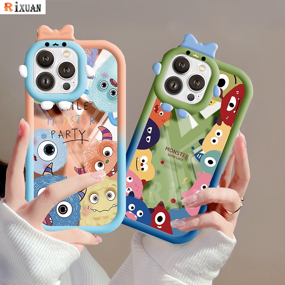 IPHONE Case Fashion Kompatibel Untuk Iphone11 14 12 iPhone6 7 8 Plus 13 Pro Max14 Plus 11Pro MAX XR X XS MAX SE 2020 Shockproof 3D Monster Lensa Little Monster Party Soft Clear Case RIXUA