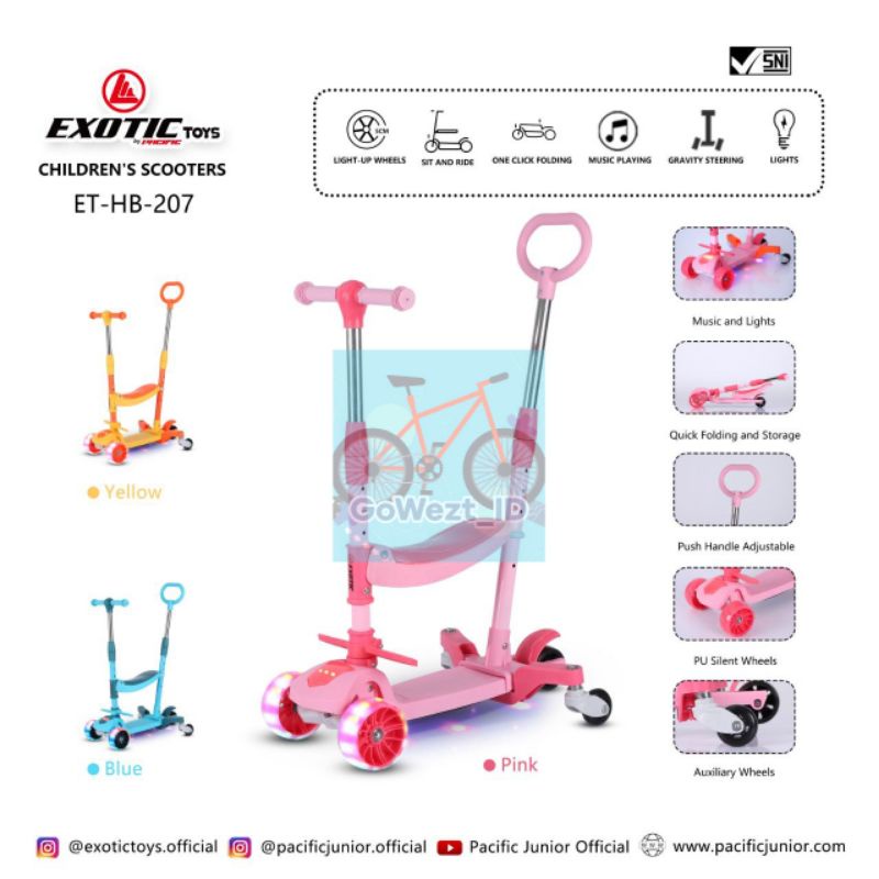 Scooter Skuter Otoped Anak Exotic HB 207 Bangku Duduk Lipat Musik (3 in 1) | High Quality