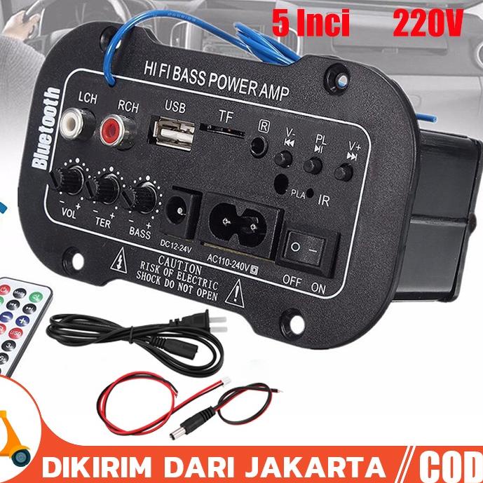 ☇ (Redy Stok, COD) 5 Inci 12V 24V 220V Amplifier Ampli Mini Board Audio Bluetooth USB FM Radio TF Pl