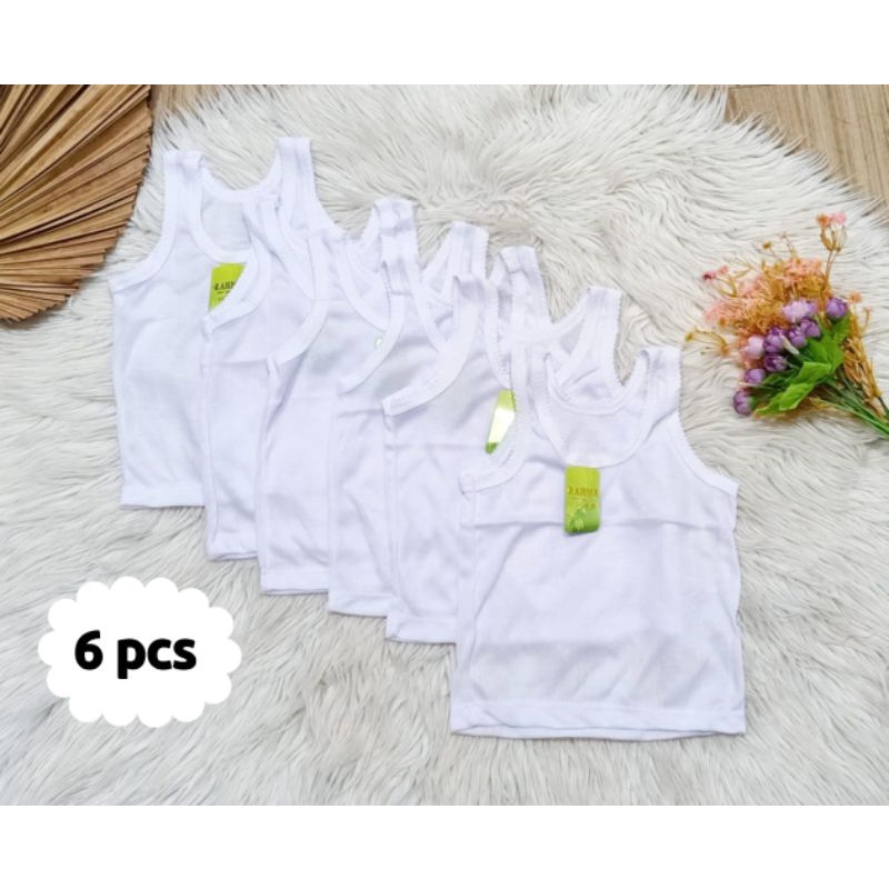 6 Pcs Kaos Dalam Anak Singlet Bayi Anak Putih Umur 0-12 th S , M , L , XL , 3L