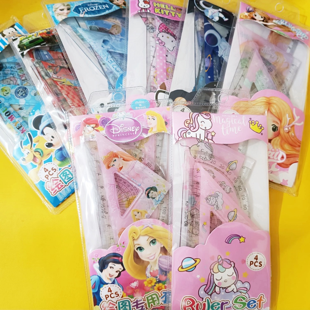 [ORGM] Alat tulis Kantor Perlengkapan Sekolah Penggaris Set Busur Penggaris Karakter