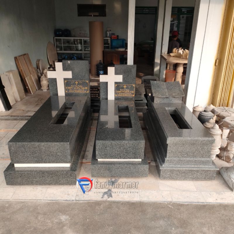 Kijingan makam kristen salib batu granit impal 160x60