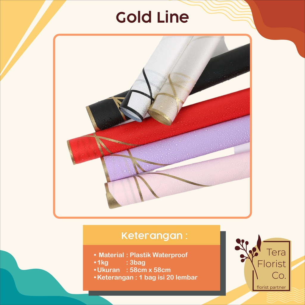 

20 Lembar Cellophane Gold Line Kertas Bunga Flower Wrapping Kertas Buket Wrap Paper Bungkus Bouquet Waterproof Pembungkus Kado P.HX-042