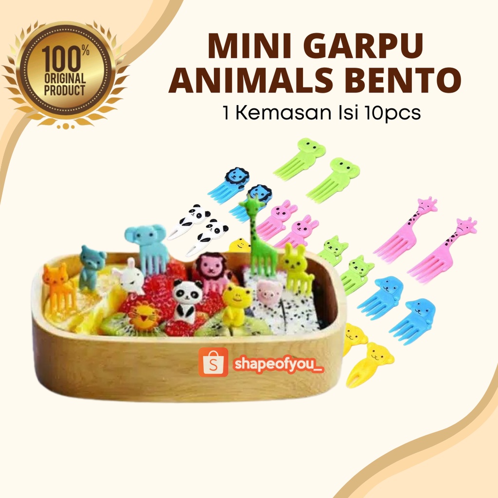 Garpu Buah Mini Set 10pcs Kartun Binatang Peternakan - Garpu Bento Buah Motif Animal