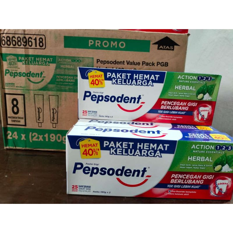 PROMO!!  PEPSODENT  HERBAL PAKET HEMAT 190GR X 2 PCS/  ACTION 123 / FRESH COOL 190GR