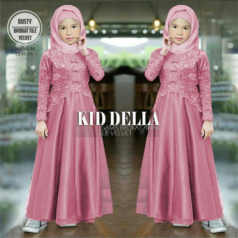 MAXI DELLA KID/ DRESS PESTA ANAK BAHAN SATIN/ BROKAT DRESS MUTIARA/DRESS PARTY ANAK 4-6 tahun/ 7-9 TAHUN