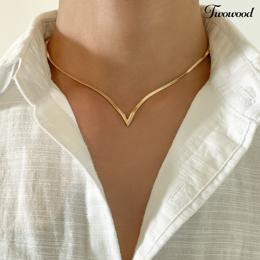 Twowood Adjustable Dipanjangkan Rantai Oblate Pria Kalung V-shaped Charm Choker Necklace Perhiasan Aksesoris