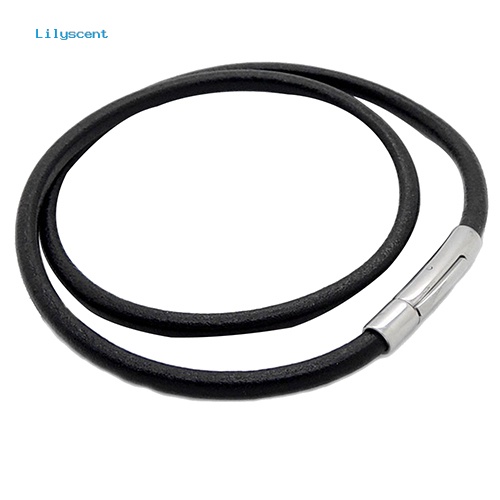 [LS] Pria Cowok Hitam Bulat Faux Kulit Cord Stainless Steel Lock Kalung Perhiasan