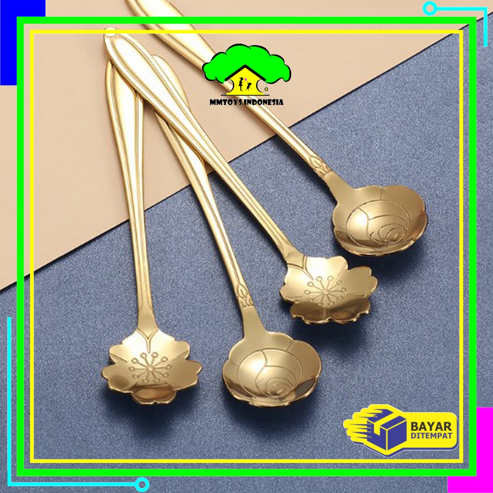 MI-C766 Sendok Korea Teh Kopi Kecil Stainless Steel Motif Love Elegant Warna Gold / Sendok Bunga Emas Spoon Dessert Import