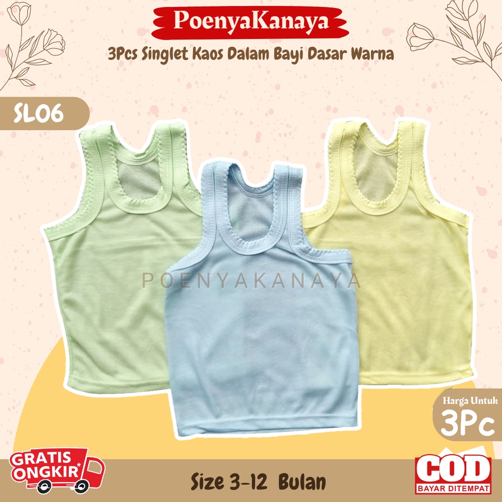 3Pcs Singlet Kaos Dalam Bayi Dasar Warna Size M SL06