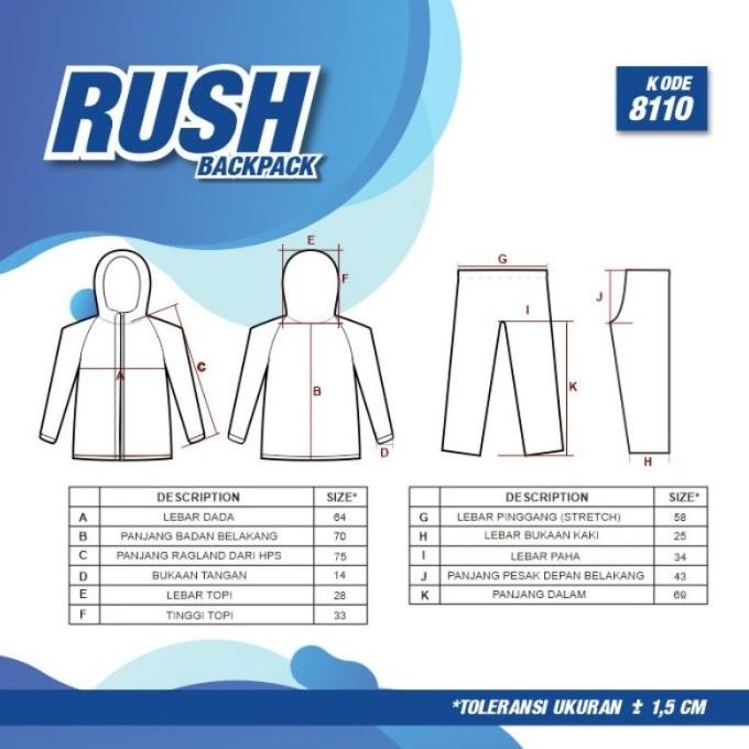 Jas Hujan Setelan Baju Celana Pria Wanita Dewasa Plevia Rush Back Pack Kotak Kotak Ruang Tas Punggung Belakang