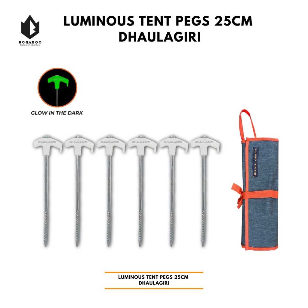 Dhaulagiri Luminous Tent Pegs 25 CM - Pasak Glow In The Dark - Pasak Tenda Camping Hiking Outdoor  - Patok Flysheet Tenda Gunung