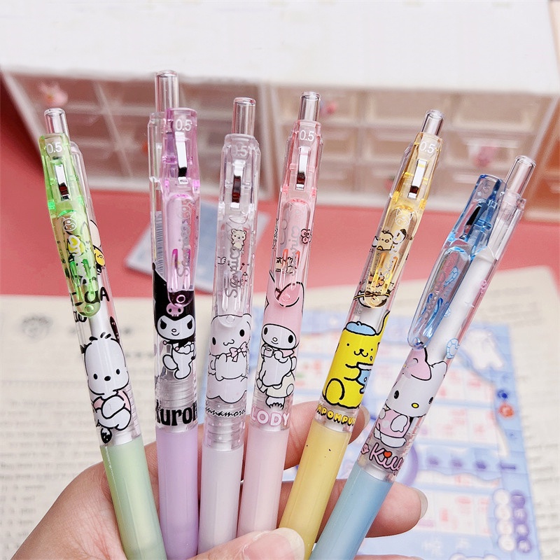 [Warna Random] 1pc Kawaii 0.5mm Kartun Bening Anime Print Gel Pen Press Tulisan Handle Pen Siswa Sekolah Kantor Perlengkapan Alat Tulis