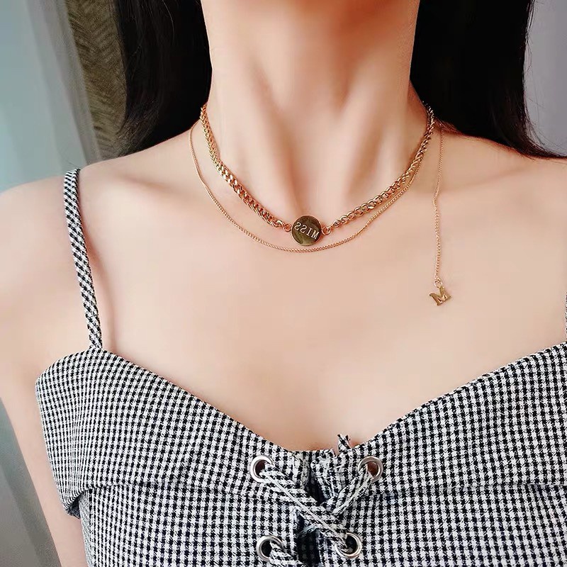 Kalung Model Rumbai Motif Tulisan | Kalung Rantai Panjang Dengan Liontin Untuk Wanita | Rose Gold 18k | Kalung Rantai Klavikula | Sendok Garpu Bahan Stainless Steel | Aksesoris Rambut Untuk Wanita