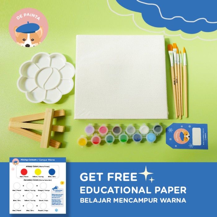 

DISKON SHOPEE/ Paket Melukis / Belajar Warna untuk Anak /Set Alat Lukis Anak 1 Kanvas
