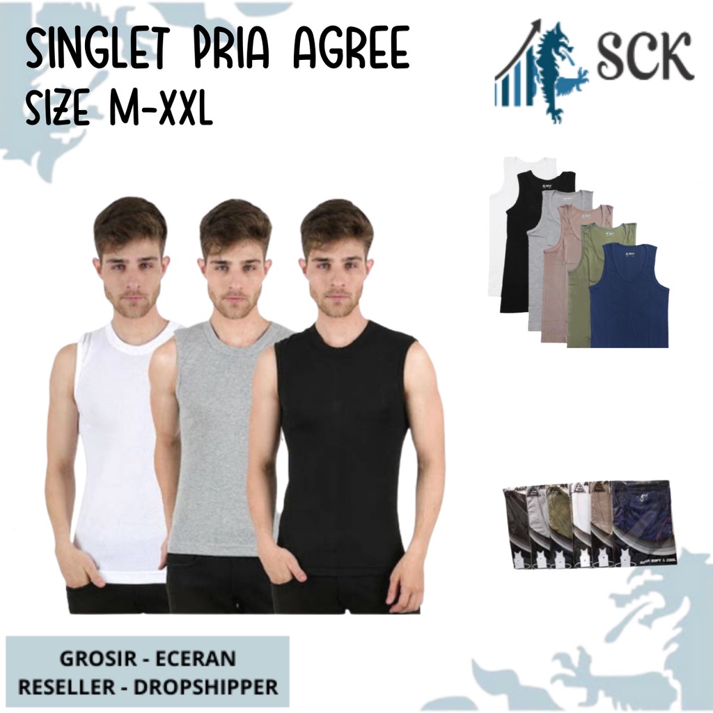 Singlet Pria AGREE 6 WARNA / Kaos Dalam DEWASA / Pakaian Dalam Cowok  - sckmenwear GROSIR