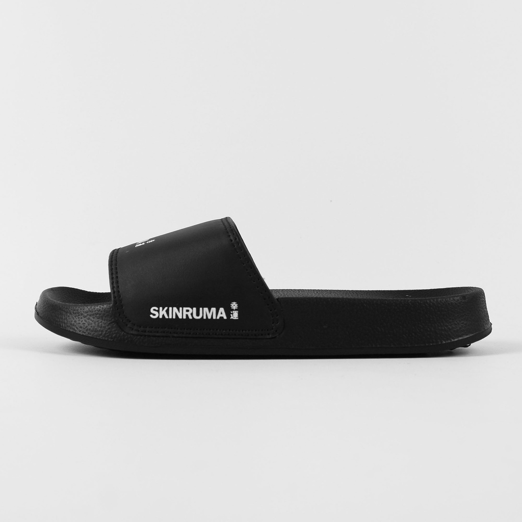 Sendal Slop Pria Wanita SKINRUMA Logo Middle Hitam / Slip On Pria / Slide Pria / Sendal Outdoor / Sendal Cowok