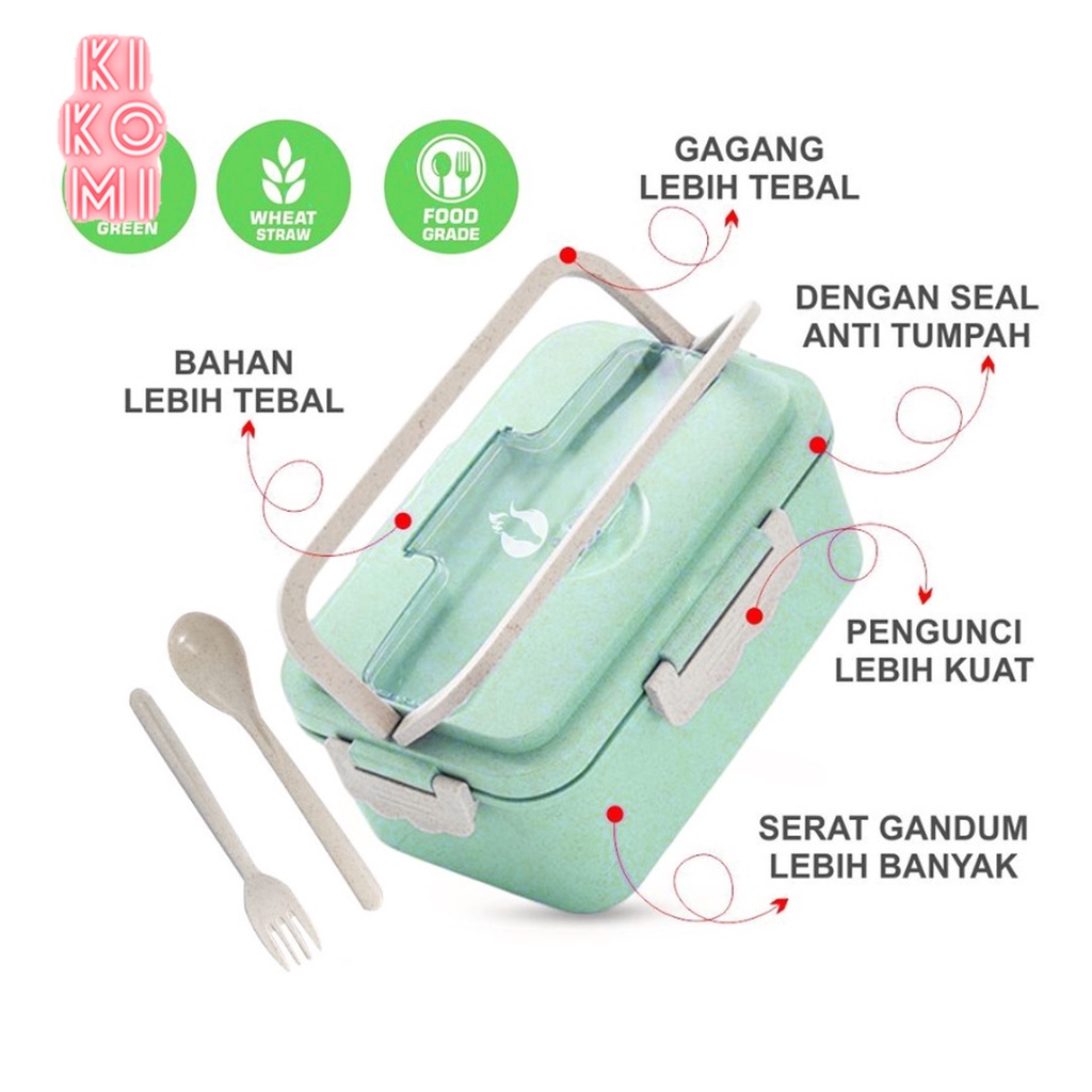 DLL0041LUNCH BOX SET Kotak Bekal Makan Jerami Gandum Anti Tumpah Free Sendok Garpu