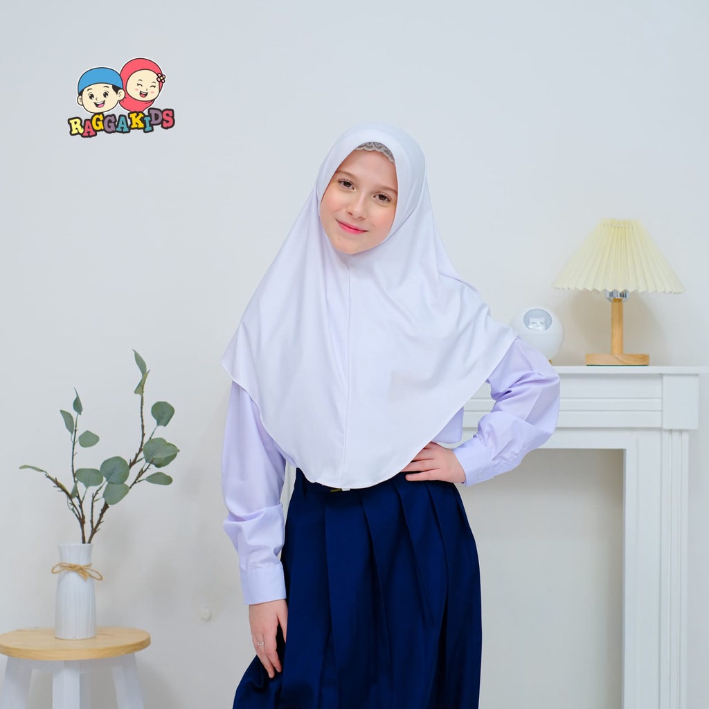 Jilbab anak sekolah Raggakids Haana Hijab - Jilbab coklat pramuka - Jilbab Putih anak bahan Jersey premium