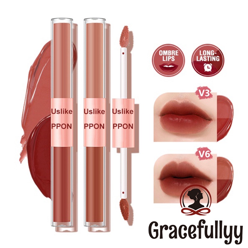 [COD]USLIKE Lipstik Dual-ended Matte Lipstick Liquid Lipstick Velvet Tint Lightweight High Pigment Lasting-GY