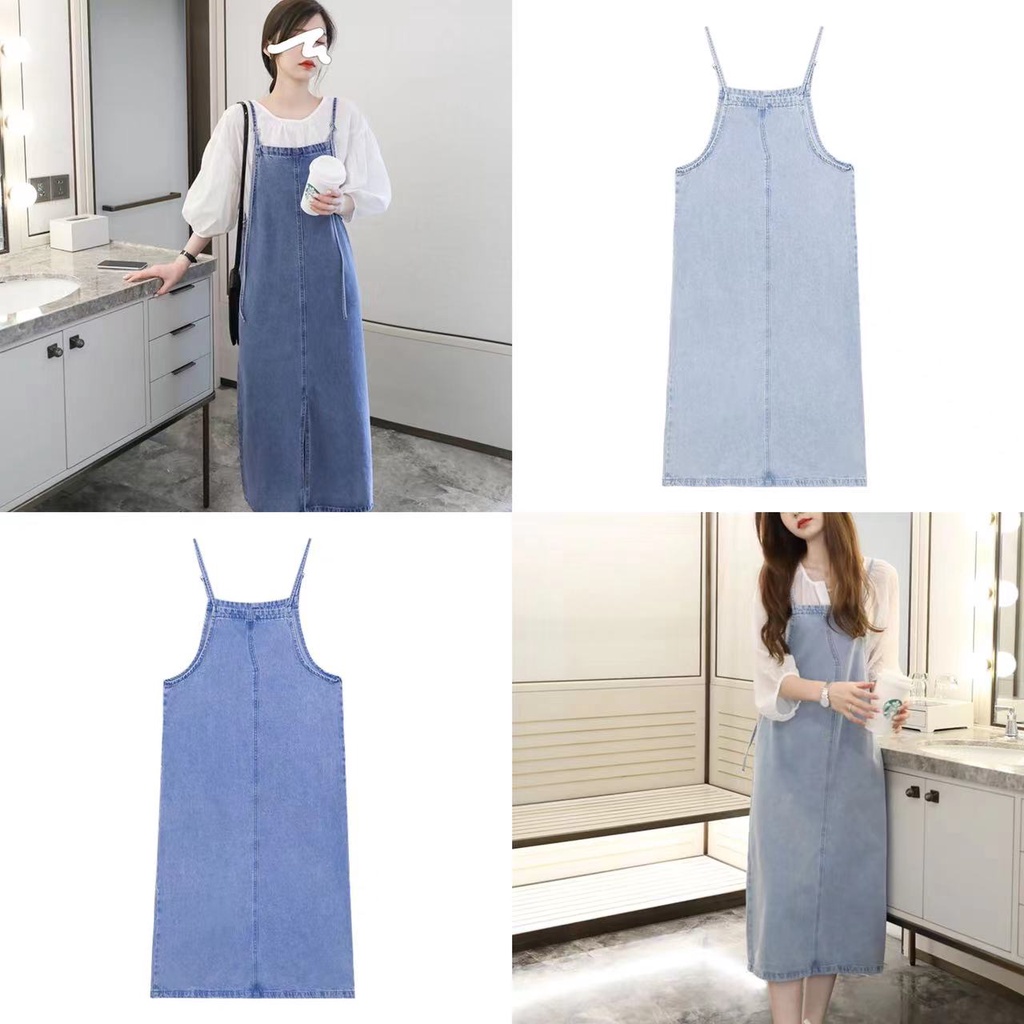 overall jeans wanita rok jeans panjang maxi dress korean style long dress jumpsuit fashion wanita jumbo kekinian