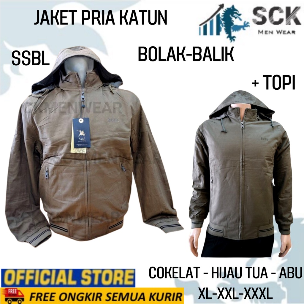 Jaket Pria SSBL 5953 Katun Bolak Balik Krah Shanghai Topi Lepas Pasang / Pakaian Bapak size XL-3XL (JUMBO) - sckmenwear GROSIR