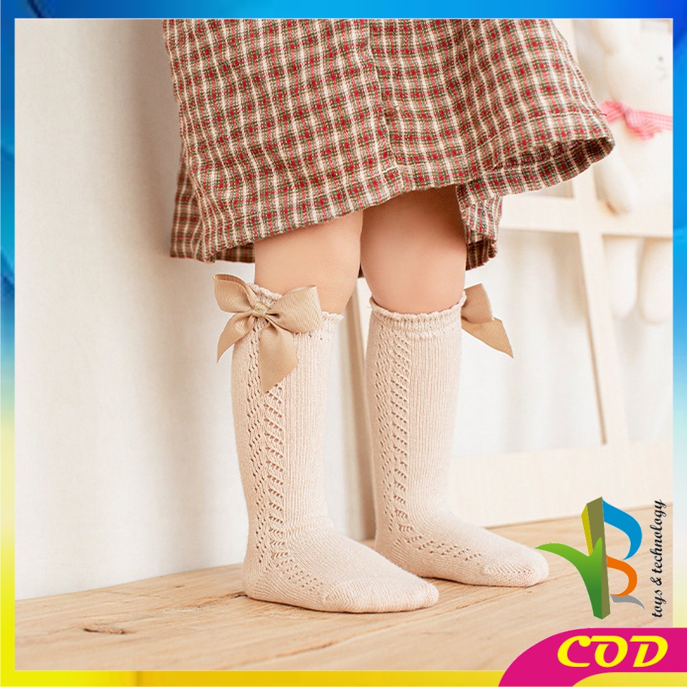 RB-P304 Kaos Kaki Panjang Anak Perempuan Model Pita Lucu Anti Slip / Kaus Kaki Bayi Korea Bahan Lembut Ribbon Baby Socks import