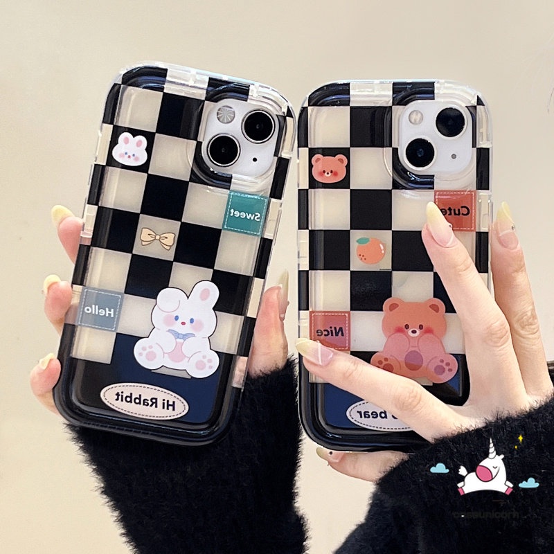 Vivo Y16 Y02s Y36 Y15s Y20 Y22 Y11 Y21 Y02 Y12 Y17 Y15 V25E Y35 Y22s Y33s Y15A Y91 Y12i Y20s G Y30 Y20i Y21s Y12s V25 Y95 Y91C Y50 Checkerboard Beruang Lucu Rabbit Soft Airbag Case