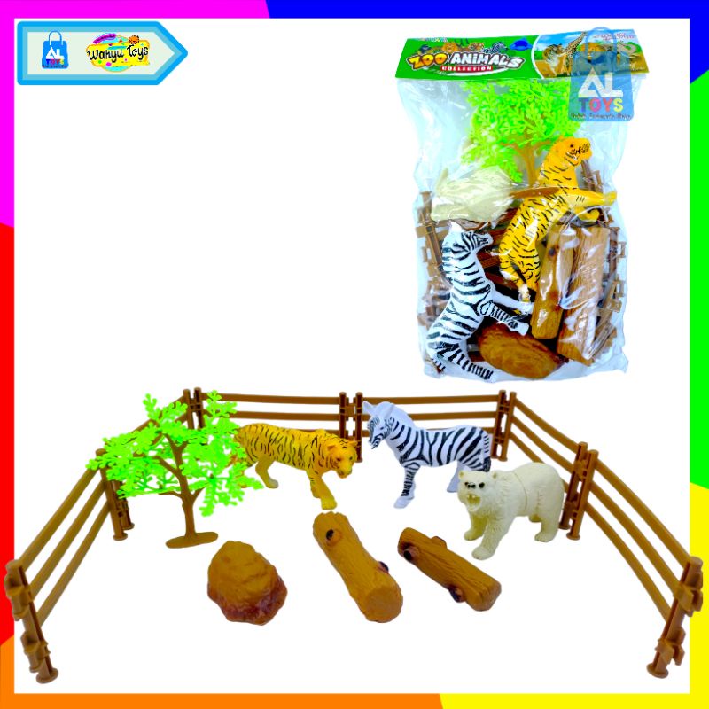 Mainan anak edukasi nengenal hewan figur animal + pagar &amp; pohon belajar mengenal hewan