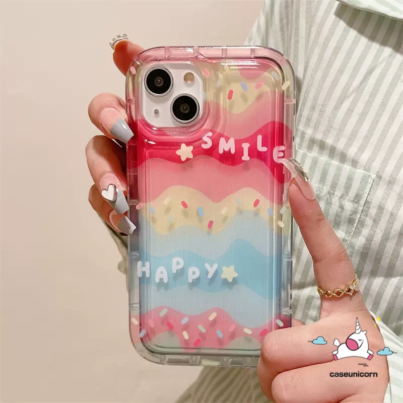 IPHONE Ins Warna-Warni Pelangi Case Kompatibel Untuk Iphone11 14 13 12 Pro MAX 7plus XR 6 6S 78 Plus X XS MAX Bintang Lucu Senyum Bahagia Lembut TPU Silicon Bening Airbag Shockproof Phone Cover