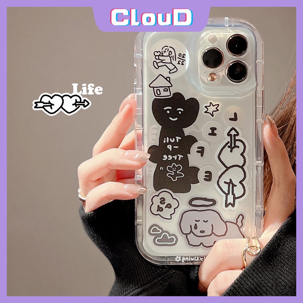 Casing Kompatibel Untuk IPhone 7Plus 11 Por Max13 11 12 14 Pro MAX 6 7 8 6S Plus XR X XS MAX SE 2020 Lembut Silicon TPU Airbag Shockproof Case Ins Graffiti Kartun Anjing Stiker Cover