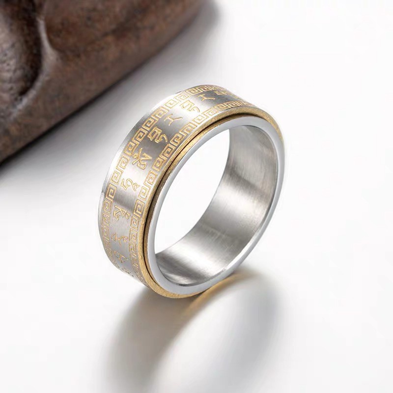 Cincin Sutra Desain Hati Mantra Shurangama | Cincin Bahan Titanium Steel Untuk Pria | Cincin Hipster Kreatif Bahan Stainless Steel Untuk Wanita | Kotak Hadiah Untuk Hadiah