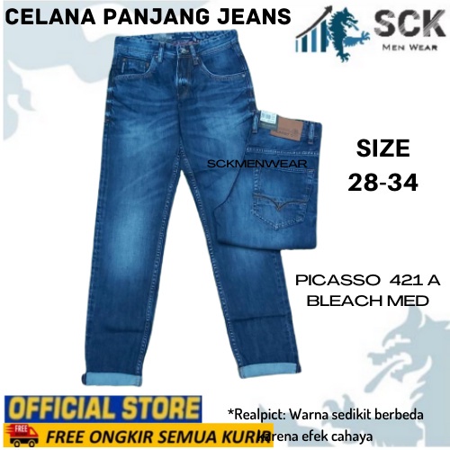 Celana Jeans Pria PICASSO Reguler Denim Kode 421 A, 421 B, 421 C, 421 F Ukuran 28-34 Reguler / Celana Jeans Pria  - sckmenwear GROSIR