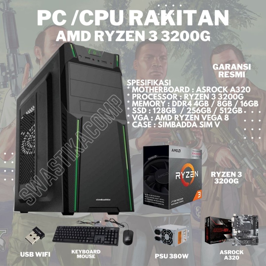 PC Komputer Rakitan AMD Ryzen 3 3200G - CPU GAMING