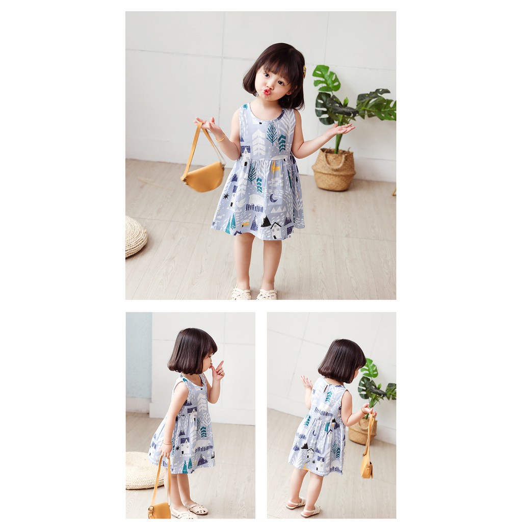 DRESS MURAH TERUSAN KATUN TANPA LENGAN ANAK PEREMPUAN DRESS KARAKTER MOTIF LUCU A1B2C3