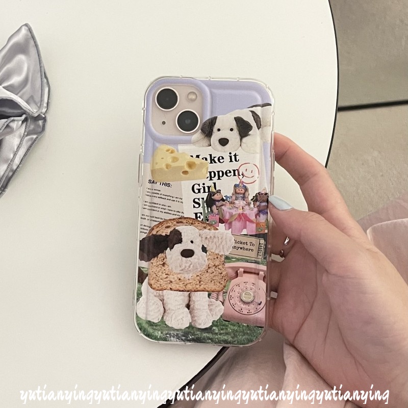 IPHONE Airbag Shockproof Case Kompatibel Untuk Iphone11 6 6S 7 8 Plus 14 13 12 Pro MAX XR X XS MAX Kartun Kreatif Seni Koran Label Anjing Lucu Lembut Silicon TPU Cover