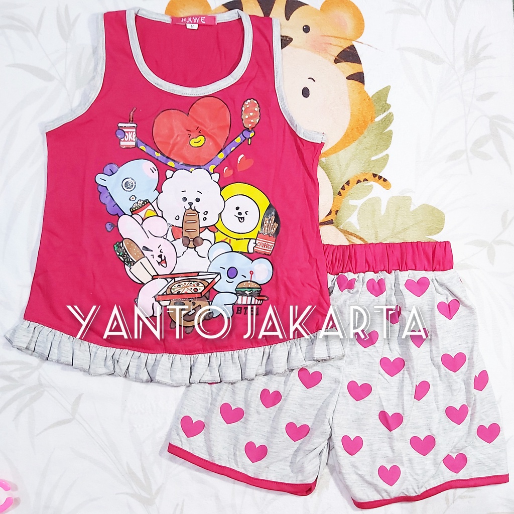 SETELAN BT21 SINGLET ANAK PEREMPUAN 1-5 TAHUN