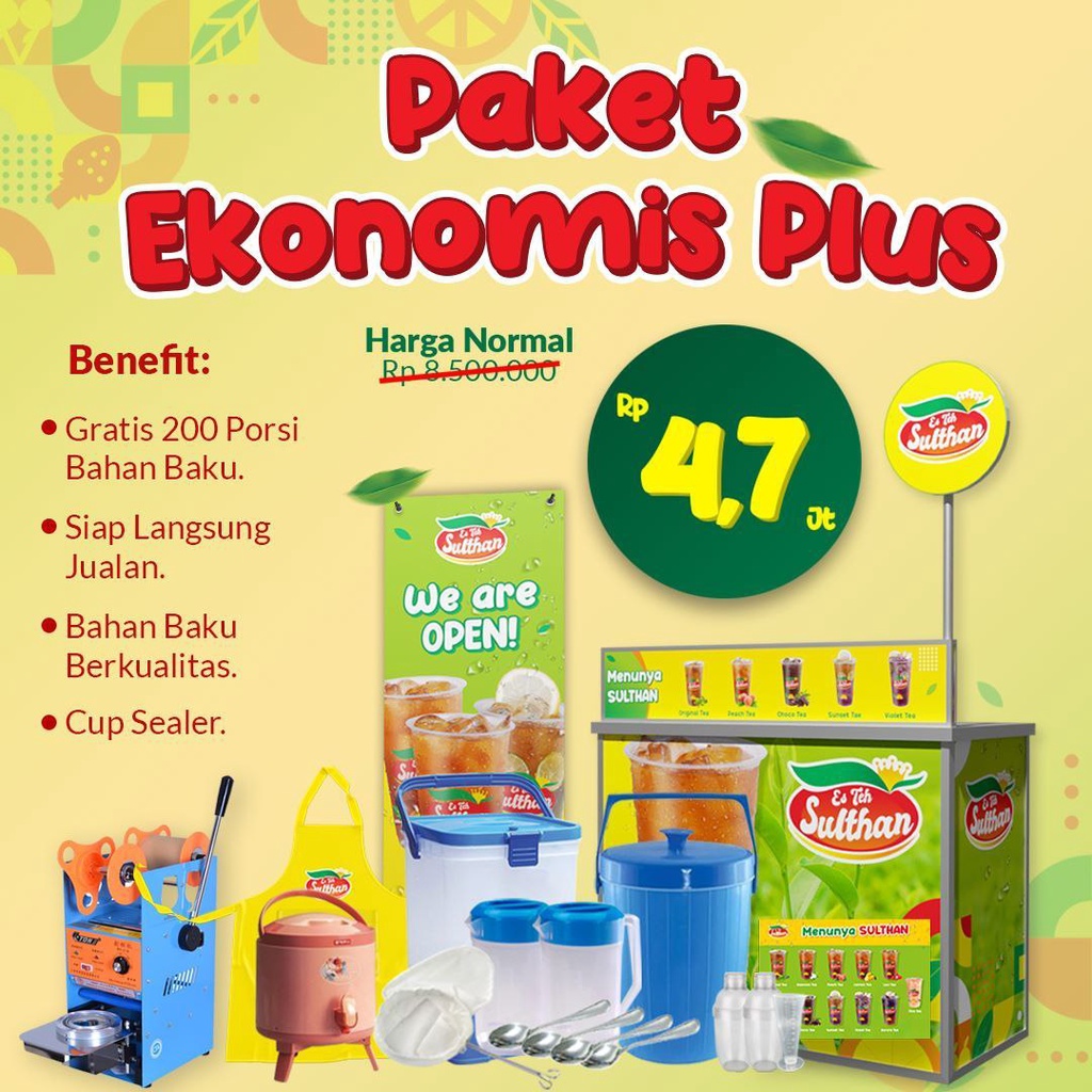 

Paket Kemitraan Es Teh Sulthan Portable + Sealer + Bahan Baku + Ongkir BY AIR BENING SEJAHTERA